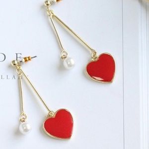 Trendy Red Heart Earrings